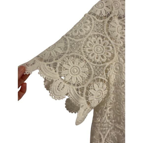 Banana Republic Women's S Cottagecore Boho Chic Sheer Floral Crochet Lace Top - Picture 6 of 11